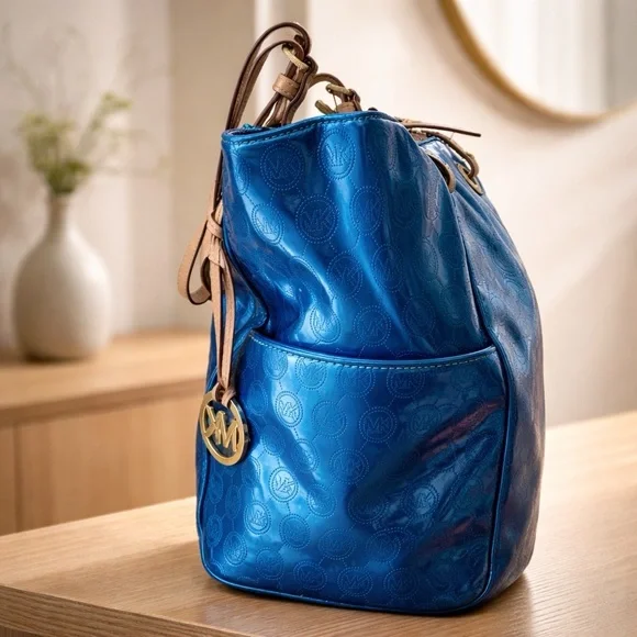 BEAUTIFUL Y2K MICHAEL KORS METALLIC BLUE JET SET SHOULDER TOTE - Picture 3 of 8